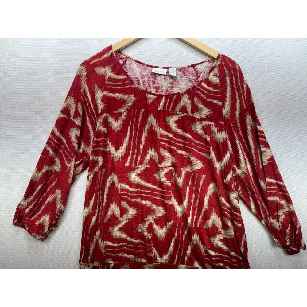 Chicos Womens Knitted Blouse Size 3 Red Abstract 3/4 Sleeve Retro Pullover Y2K - Picture 6 of 12